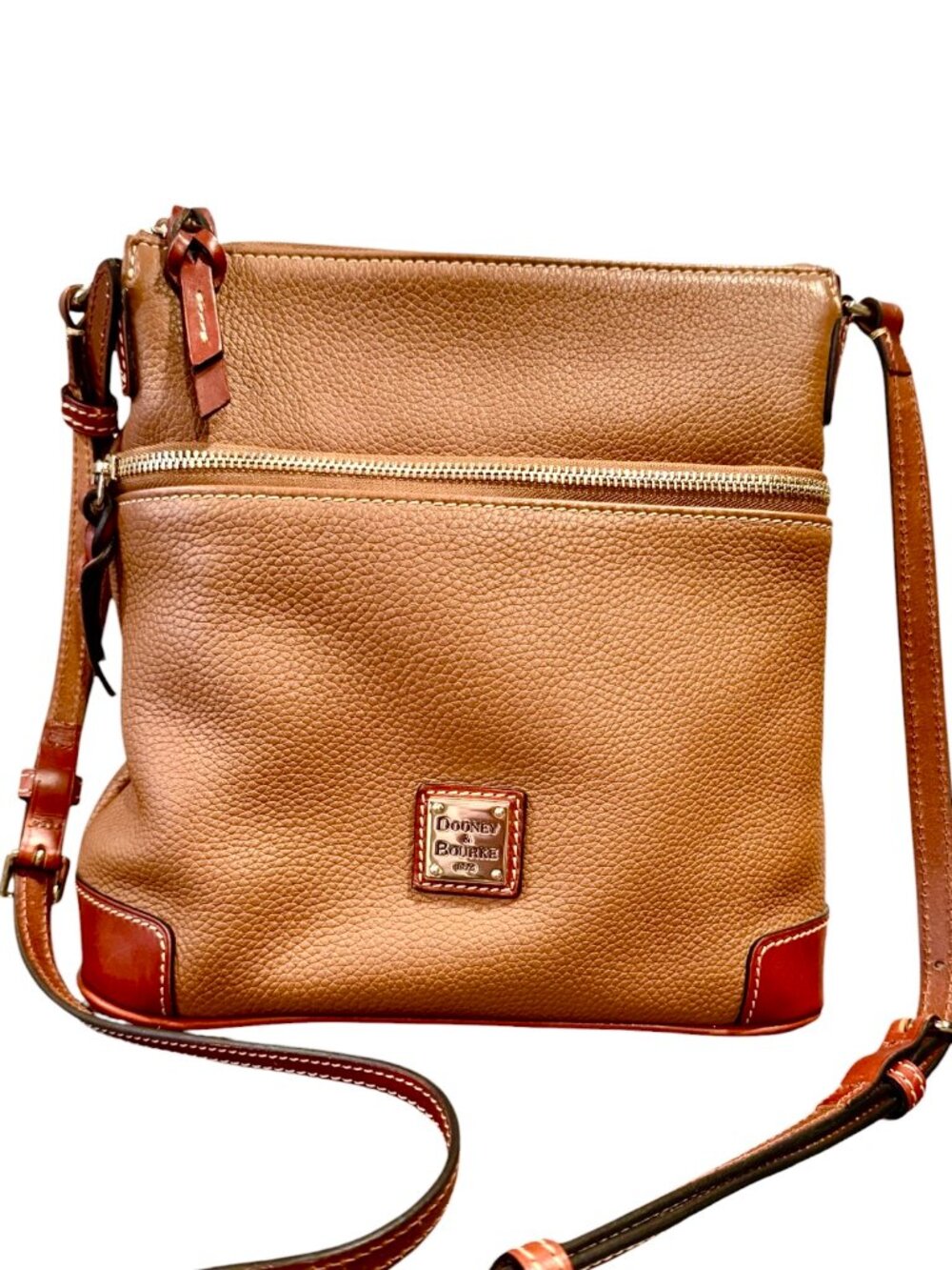 Dooney & Bourke Pebble Grain Leather Crossbody Bag Cognac Letter Carrier EUC